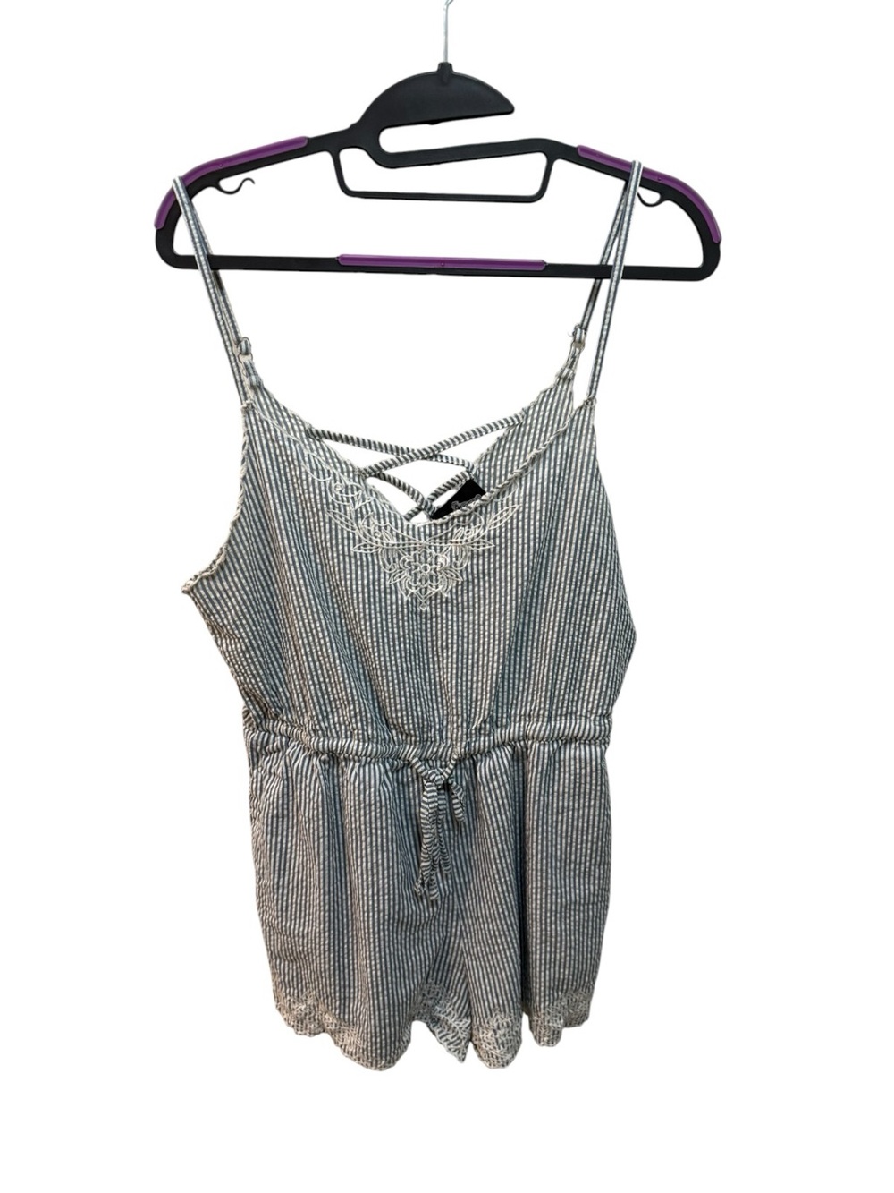 Angie Romper Blue & White Striped Lace-Trim